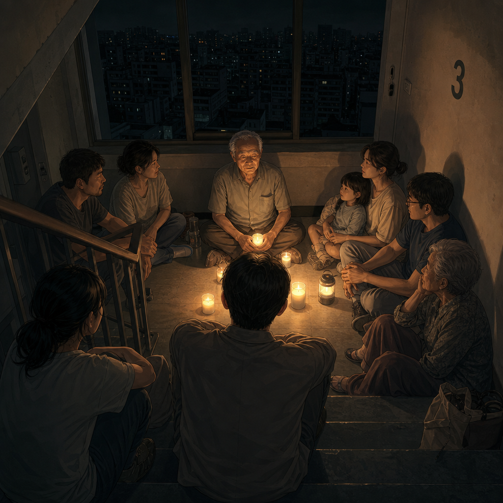 정전된 여름밤, 촛불로 밝힌 계단
