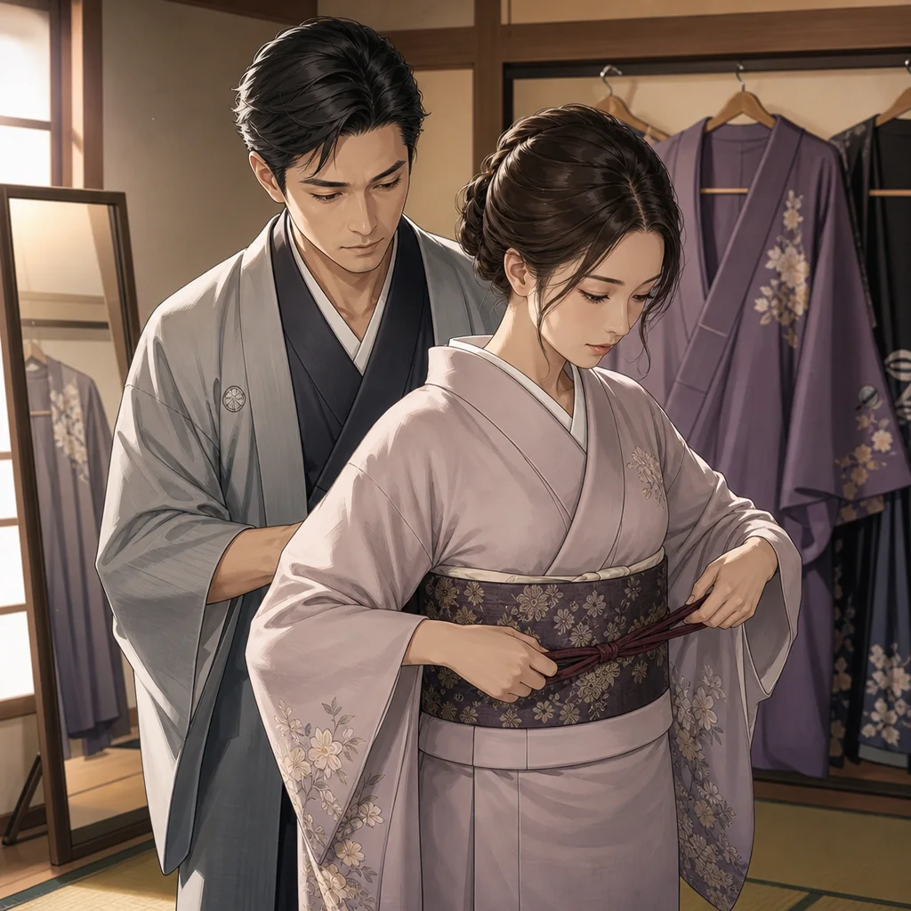 기모노 교실 — 오비를 매는 손